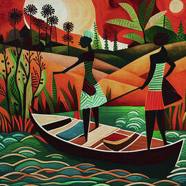 Young African girls on the road by Jan Keteleer