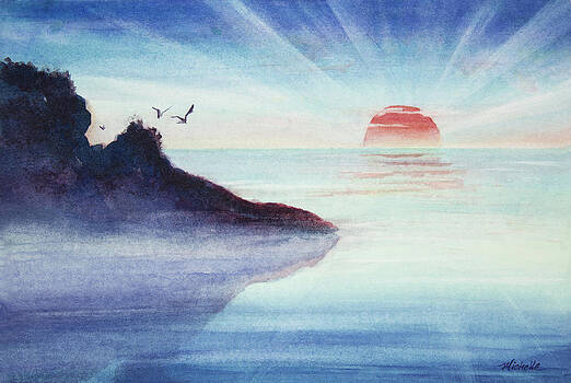 Michelle Constantine - Distant Shoreline Sunrise Watercolor Painting Michelle Constantine - Distant Shoreline Sunrise Watercolor Painting
