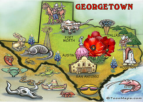 Kevin Middleton - Georgetown Texas Cartoon Map Kevin Middleton - Georgetown Texas Cartoon Map