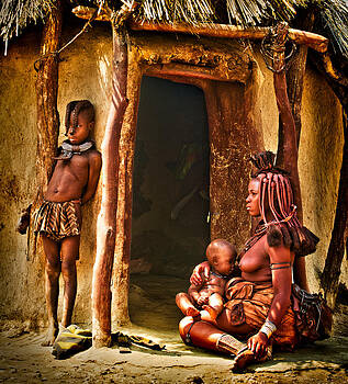 Paul W Sharpe Aka Wizard of Wonders - Himba Family by the Door of Their Clay Hut Paul W Sharpe Aka Wizard of Wonders - Himba Family by the Door of Their Clay Hut