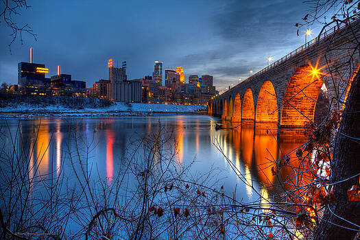 Wayne Moran - Minneapolis Skyline Images Stone Arch Bridge Spring Evening Wayne Moran - Minneapolis Skyline Images Stone Arch Bridge Spring Evening