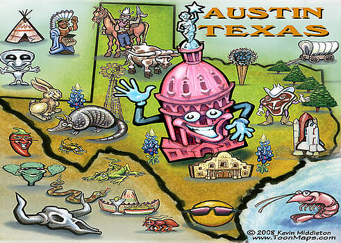 Kevin Middleton - Austin Texas Cartoon Map Kevin Middleton - Austin Texas Cartoon Map