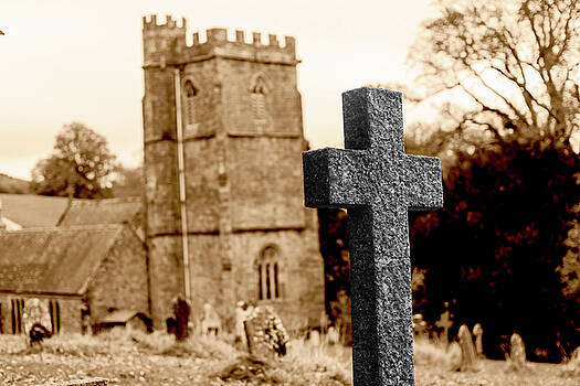 Jacek Wojnarowski - Grave Cross With Blurred Church In Background G Jacek Wojnarowski - Grave Cross With Blurred Church In Background G