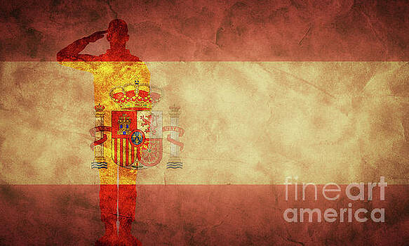 Michal Bednarek - Spanish grunge flag with soldier silhouette. Michal Bednarek - Spanish grunge flag with soldier silhouette.