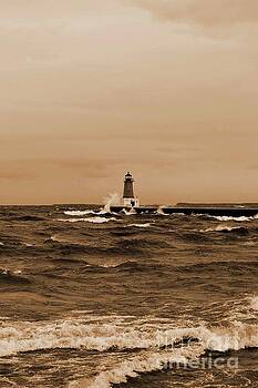 Ms Judi - Storm Sandy Effects Menominee Lighthouse Sepia Ms Judi - Storm Sandy Effects Menominee Lighthouse Sepia