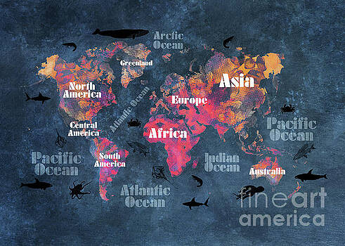Justyna JBJart - world map 82 blue Justyna JBJart - world map 82 blue