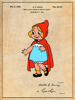 Greg Edwards - 1934 Walt Disney Little Red Riding Hood Antique Paper Colorized Patent Print Greg Edwards - 1934 Walt Disney Little Red Riding Hood Antique Paper Colorized Patent Print