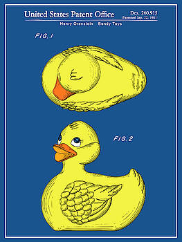 Greg Edwards - 1981 Rubber Ducky Blueprint Colorized Patent Print Greg Edwards - 1981 Rubber Ducky Blueprint Colorized Patent Print
