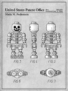 Greg Edwards - 1996 Lego Toy Skeleton Figure Gray Colorized Patent Print Greg Edwards - 1996 Lego Toy Skeleton Figure Gray Colorized Patent Print