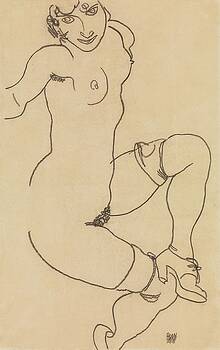 Egon Schiele - Seated Nude in Shoes and Stockings Egon Schiele - Seated Nude in Shoes and Stockings