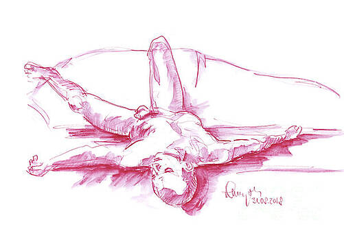 Frank Ramspott - Male Figure Drawing Laying Pose Watercolor Pencil Frank Ramspott - Male Figure Drawing Laying Pose Watercolor Pencil