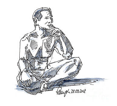 Frank Ramspott - Male Figure Drawing Sitting Pose Fountain Pen Ink Frank Ramspott - Male Figure Drawing Sitting Pose Fountain Pen Ink