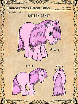 Greg Edwards - My Little Pony Cotton Candy Antique Paper Colorized Patent Print Greg Edwards - My Little Pony Cotton Candy Antique Paper Colorized Patent Print