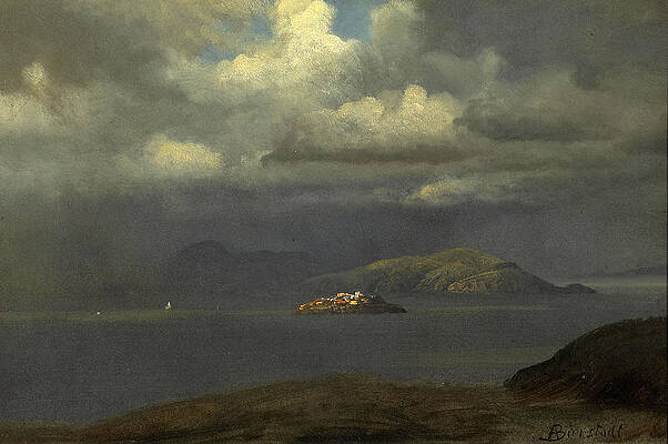  Alcatraz San Francisco Bay Print by Albert Bierstadt