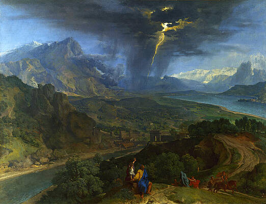 Featured Art - Mountain Landscape with Lightning by Francisque Millet