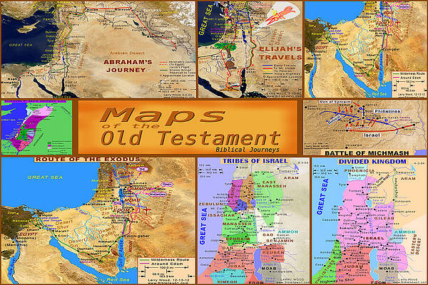 Wall Art - Mixed Media - Old Testament Bible Maps Ancient Biblical Lands by Bob Pardue