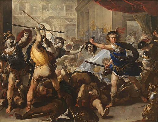  Perseus turning Phineas and his Followers to Stone Print by Luca Giordano