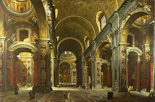  Rome. The Interior of St Peter's Print by Giovanni Paolo Panini