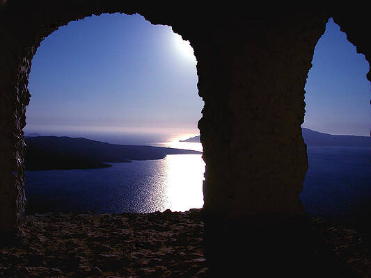 Wall Art - Photograph -   Sunset with view to vulcano island in Santorini  by Colette V Hera Guggenheim
