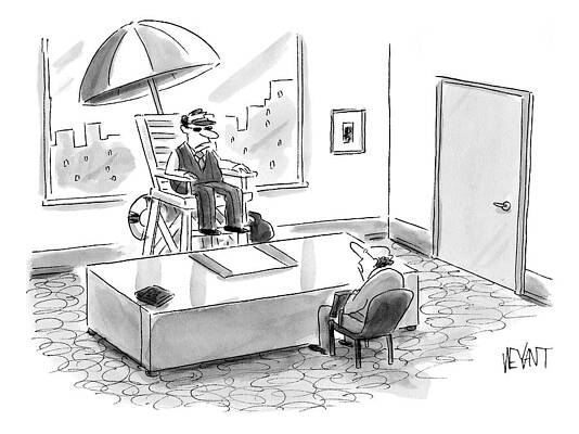 Wall Art - Drawing - A Man Sits In A Tall Lifeguard Chair #1 by Christopher Weyant