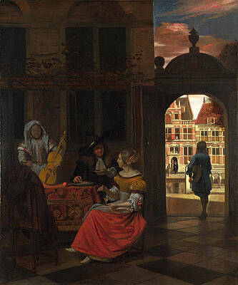 A Musical Party in a Courtyard Print by Pieter de Hooch