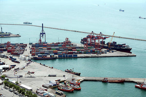 Wall Art - Photograph - Aerial View Of Container Port And Ship #1 by Omersukrugoksu