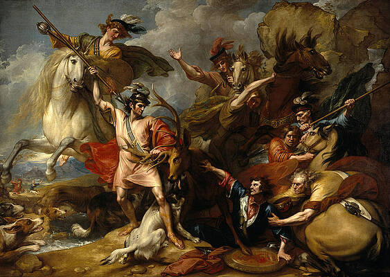 Alexander III of Scotland Rescued from the Fury of a Stag by the Intrepidity of Colin Fitzgerald Print by Benjamin West