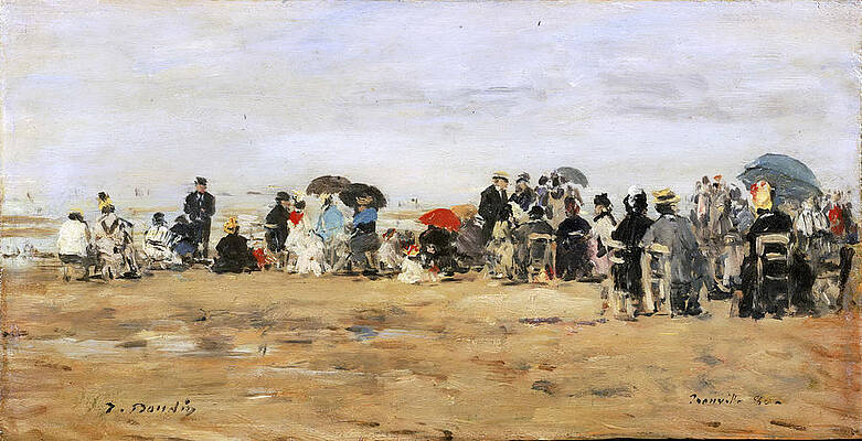 Beach at Trouville Print by Eugene Boudin