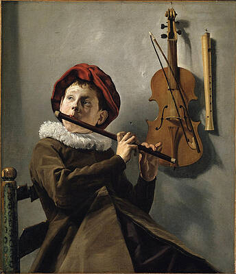 Boy playing the Flute Print by Judith Leyster