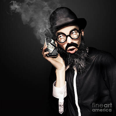 Wall Art - Photograph - Business Man Talking On Broken Smart Mobile Phone by Jorgo Photography