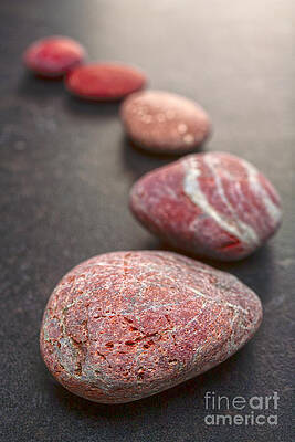 Wall Art - Photograph - Curving Line of Red and Grey Pebbles on Dark Background #1 by Colin and Linda McKie