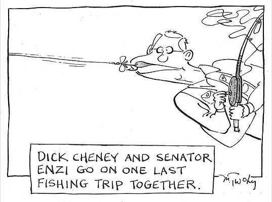 Wall Art - Drawing - Dick Cheney And Senator Enzi Go On One Last #1 by Mike Twohy