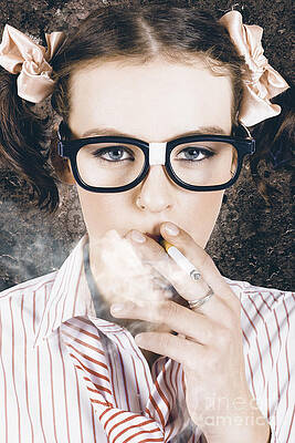 Wall Art - Photograph - Edgy grunge portrait of a smoking hipster nerd by Jorgo Photography