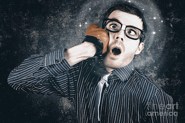 Wall Art - Photograph - Funny businessman making impact with smashing idea by Jorgo Photography