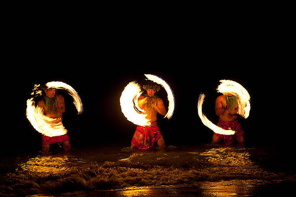Hawaiian FIre Dancers in the Ocean by Deborah Kolb