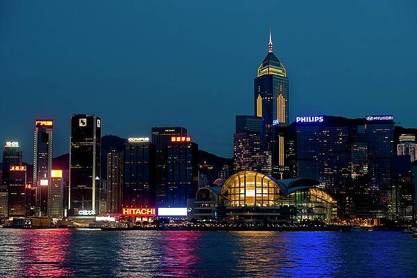 Wall Art - Photograph - Hong Kong Skyline At Night. #1 by Science Photo Library