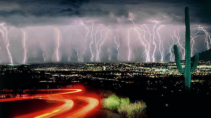 Wall Art - Photograph - Multiple Lightning Strikes - Digitally Enhanced #1 by Science Photo Library