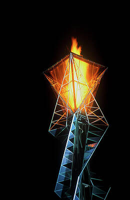 Wall Art - Photograph - Olympic Torch At Night During The 2002 by Panoramic Images