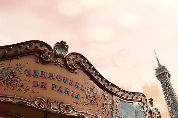 Wall Art - Photograph - Paris Eiffel Tower and Carousel Merry Go Round - Paris Carousels Champ des Mars Eiffel Tower #2 by Kathy Fornal