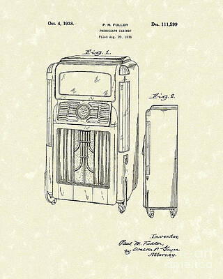 Phonograph Cabinet 1938 Patent Art by Prior Art Design Phonograph Cabinet 1938 Patent Art by Prior Art Design