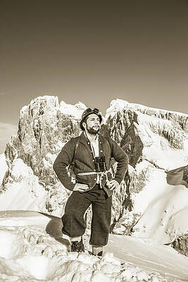 portrait of a bearded man in old nostalgic skiing outfit by Leander Nardin portrait of a bearded man in old nostalgic skiing outfit by Leander Nardin