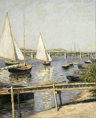 Sailing Boats at Argenteuil Print by Gustave Caillebotte