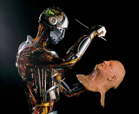 Wall Art - Photograph - Sarcos Android Robot Paints A Life-like Robot Mask #1 by Science Photo Library