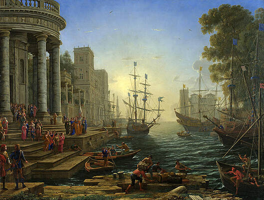 Seaport With The Embarkation Of Saint Ursula Print by Claude Lorrain