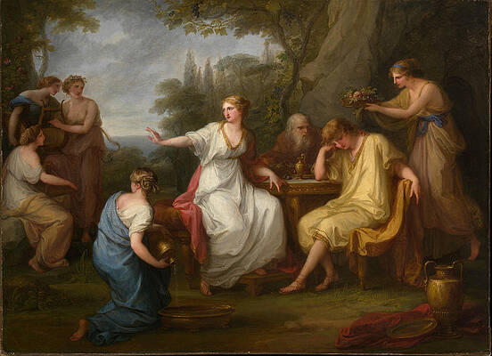 Telemachus And The Nymphs Of Calypso Print by Angelica Kauffmann