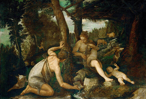 Adam and Eve after the expulsion from paradise Print by Paolo Veronese