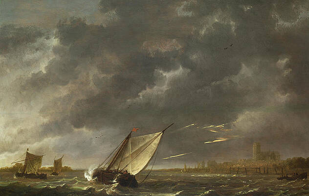 The Maas at Dordrecht in a Storm Print by Aelbert Cuyp