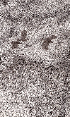 Wall Art - Drawing - Three Crows by Wayne Hardee