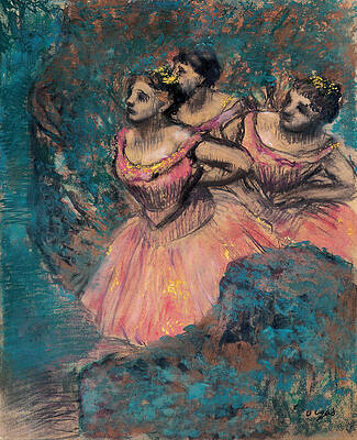 Three Dancers in Red Costume Print by Edgar Degas