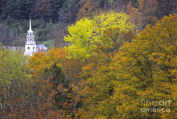 Wall Art - Photograph - White Steepled Church With Fall Color #1 by Ellen Thane